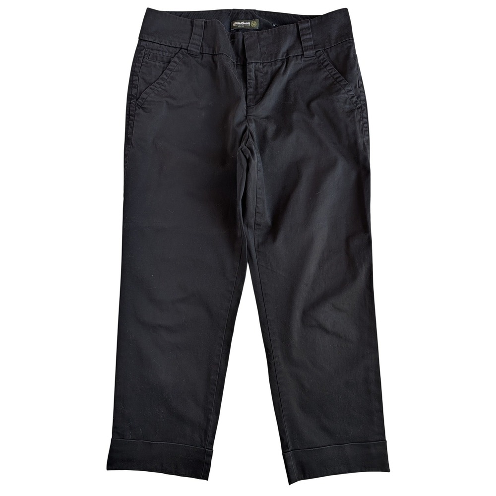 Eddie Bauer Mercer Fit Black Cuffed Crop Pants Womens‎ 6 Cotton Stretch Chino